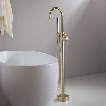 Brewst Freestanding Single Handle Tub Filler Faucet with Handheld Shower Solid Brass